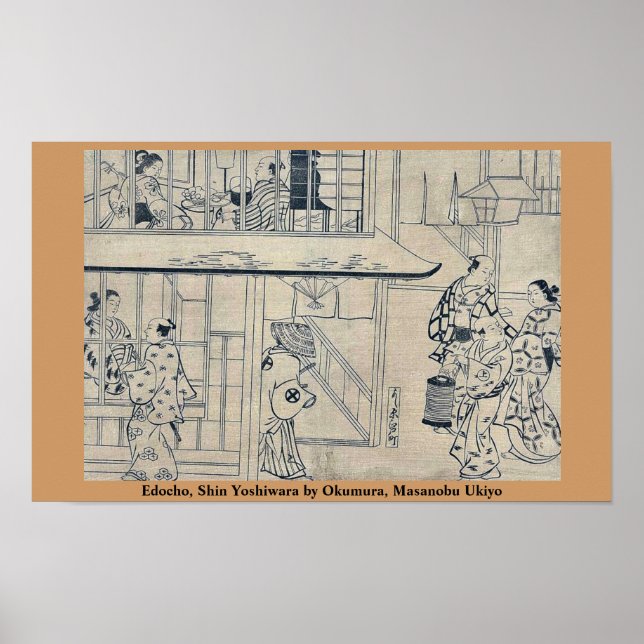 Pôster Edocho, Shin Yoshiwara por Okumura, Masanobu Ukiyo (Frente)