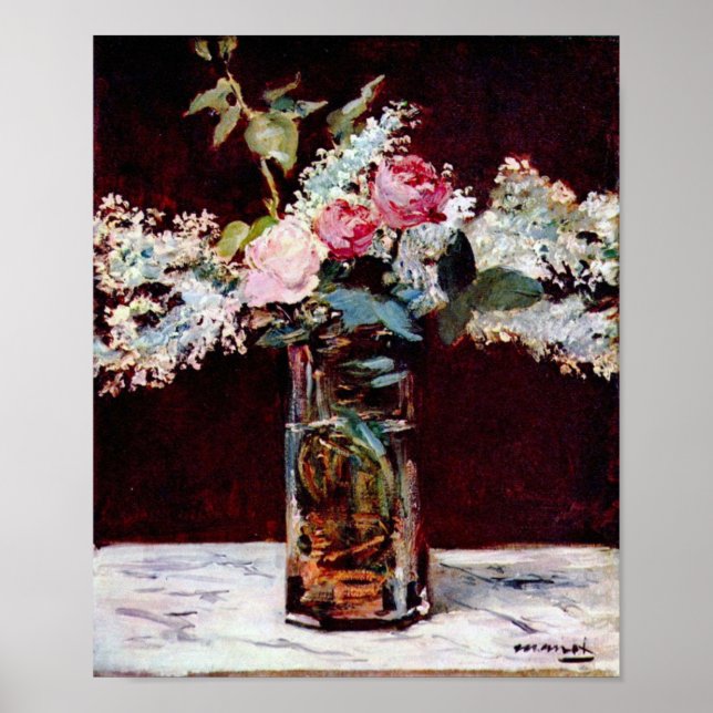 Poster Edouard Manet - Lilac e rosas de vida estática (Frente)