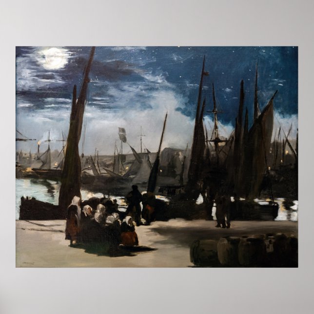 Poster Edouard Manet - O Porto de Boulogne por Moonlight (Frente)