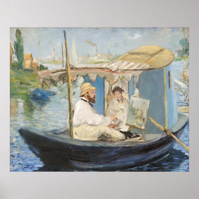 Poster Edouard Manet - Pintura Monet no Barco Estúdio (Frente)