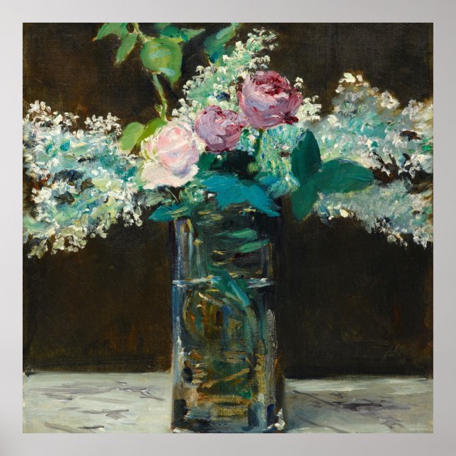 Poster Edouard Manet Vase de Lilases e Rosas Brancos (Frente)