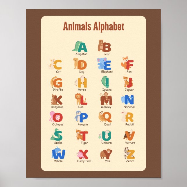Poster Educação na Escola de Alfabeto Animal (Frente)