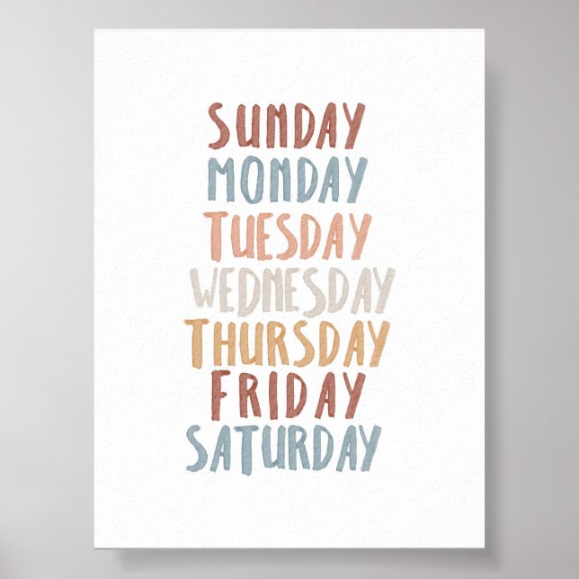 Poster educacional Boho dias da semana (Frente)