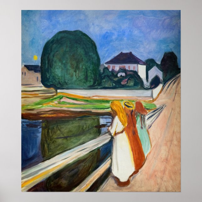 Poster Edvard Munch - As Meninas na Noite Branca da Ponte (Frente)