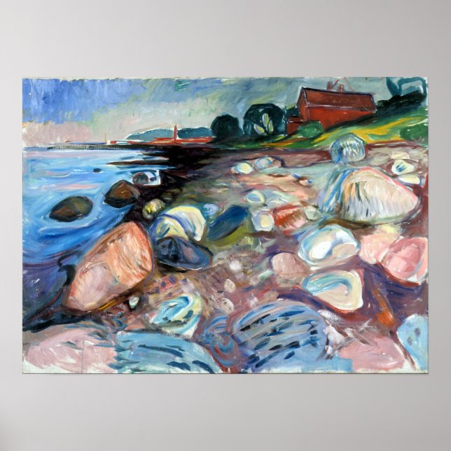 Poster Edvard Munch Shore com Casa Vermelha (Frente)