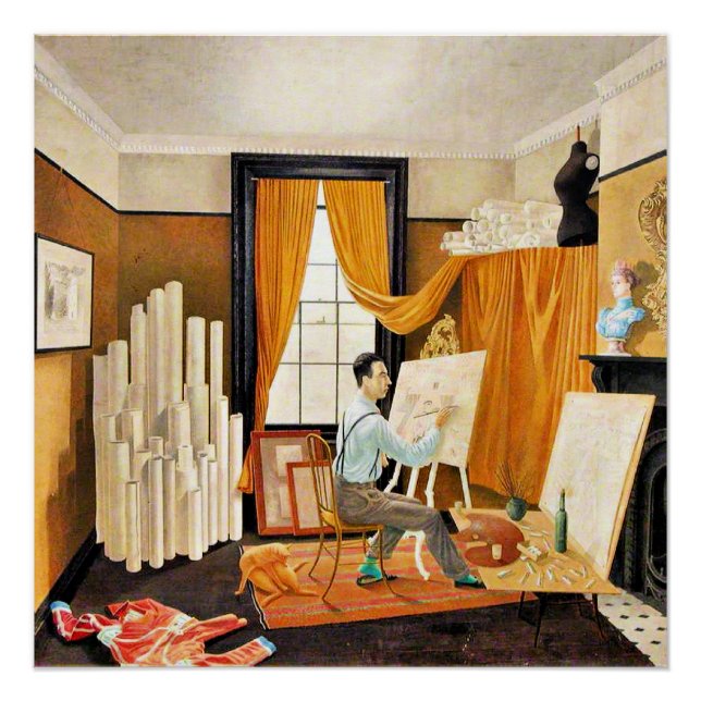 Pôster Edward Bawden trabalhando em seu estúdio, (Frente)