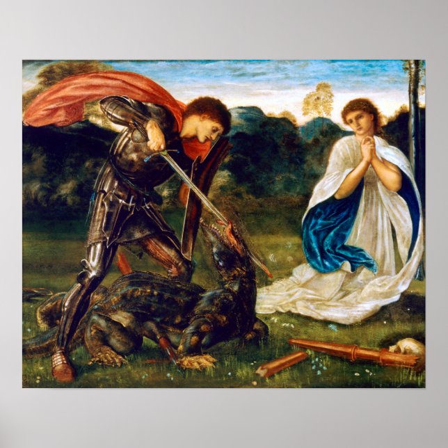 Pôster Edward Burne-Jones Fight St. George Kills Dragon (Frente)