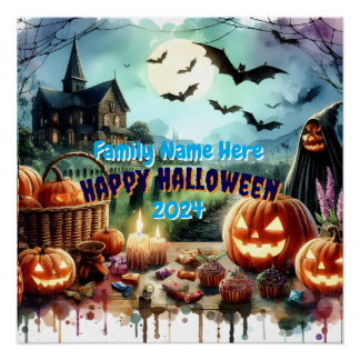 Pôster Eerie Halloween Night Watercolor