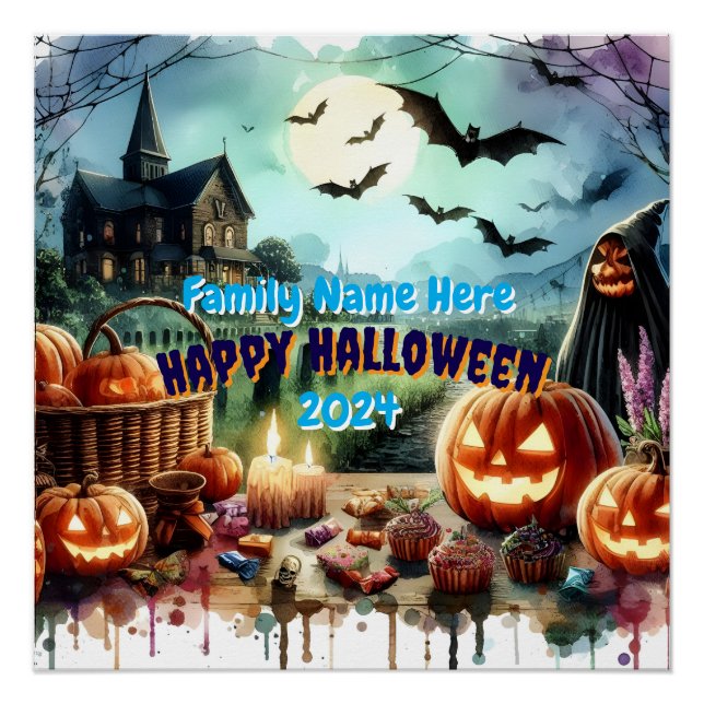 Pôster Eerie Halloween Night Watercolor (Frente)