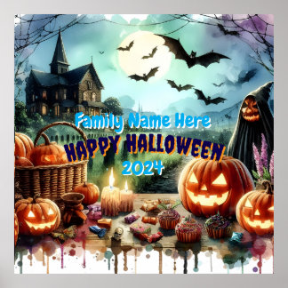 Poster Eerie Halloween Night Watercolor