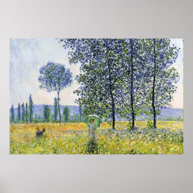 Poster Efeito da luz solar sob os Poplars Claude Monet (Frente)