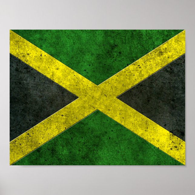 Pôster Efeito de Aço Idoso com Bandeira jamaicana (Frente)