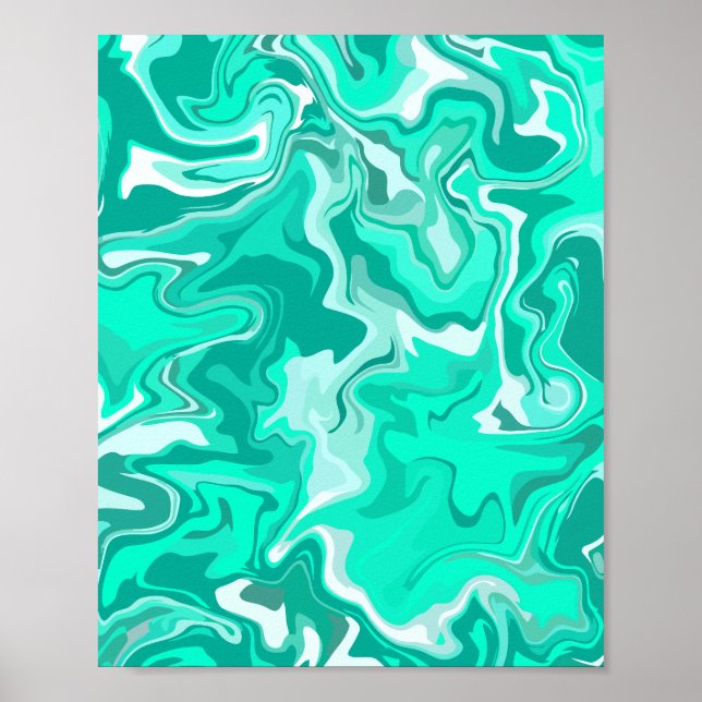 Poster Efeito de Design de Mármore Verde Abstrato (Frente)