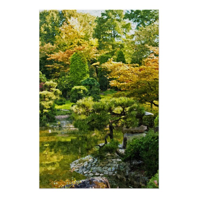 Pôster Efeito de Pintura de Jardim Japonês Paisagem (Frente)