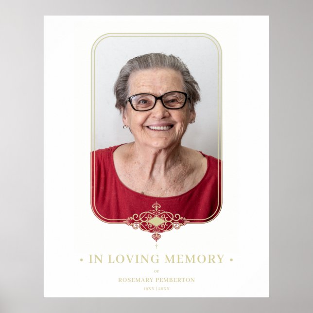 Poster Efeito de Renda Ornamental Dourada Funeral Foto (Frente)
