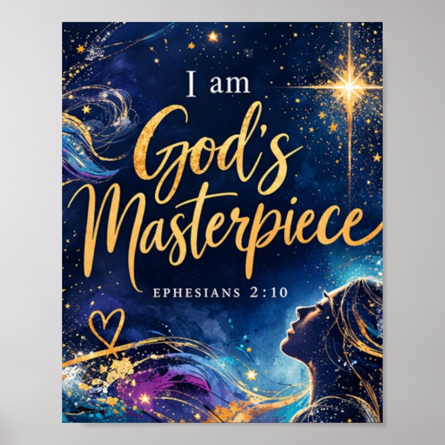 Poster Efésios 2:10 Eu Sou a Obra-Prima de Deus Cristão (Frente)