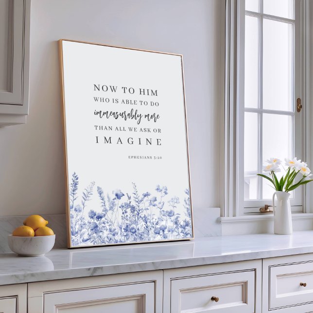 Poster Efésios 3:20 Chinoiserie Versículo Bíblico Floral (Criador carregado)