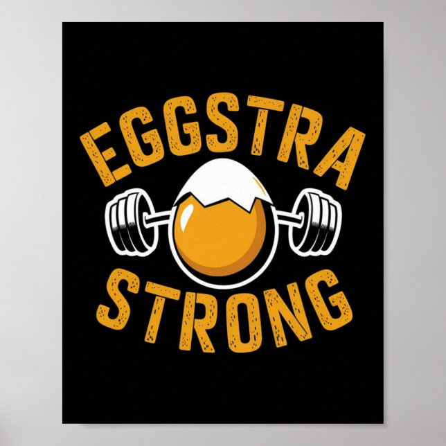 Poster Eggstra Strong Funny Egg Protein Bodybuilding Pun  (Frente)