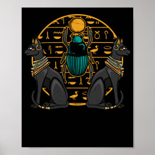 Poster Egípcio Bastet Cat Scarab História do Egito