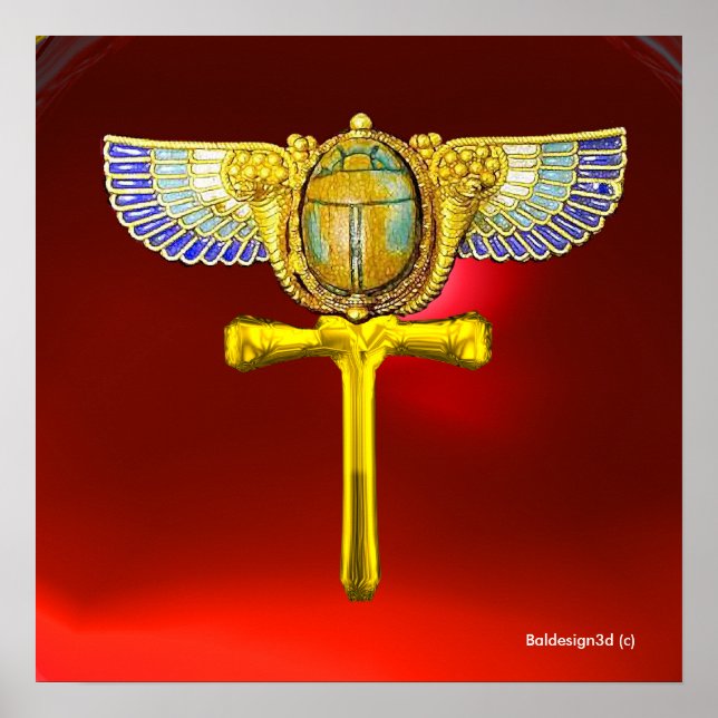 PÔSTER EGÍPCIO WINGAN SCARAB ANKH, CORNUCOPIA DOURADA JEW (Frente)