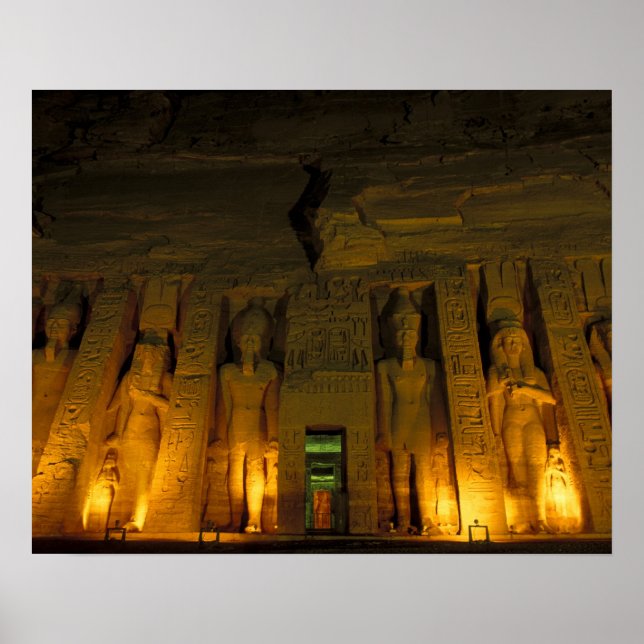 Poster Egito, Abu Simbel, fachada iluminada do pequeno (Frente)