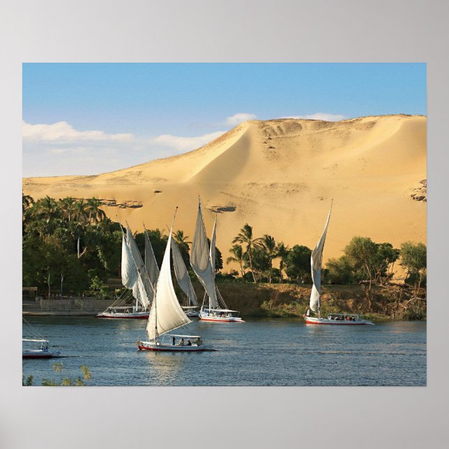 Pôster Egito, Assuã, Rio Nilo, barcos à vela Felucca, 2 (Frente)