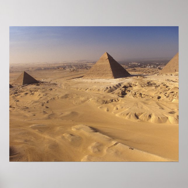 Poster Egito, Pirâmides em Giza, Khafre, Khufu, Menkaure (Frente)