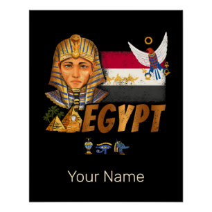 Pôster Egito Vintage Pharaoh Flag E Pirâmides Souvenir