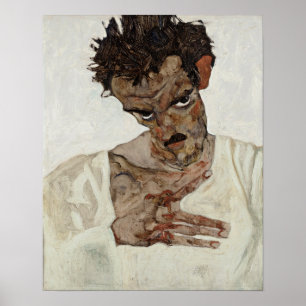 Poster Egon Schiele autorretrato com cabeça baixa