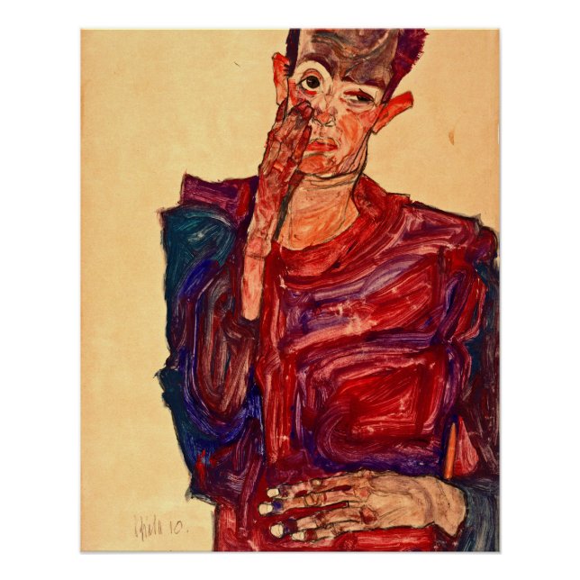 Pôster Egon Schiele - Autorretrato Com Eyelid Puxada (Frente)