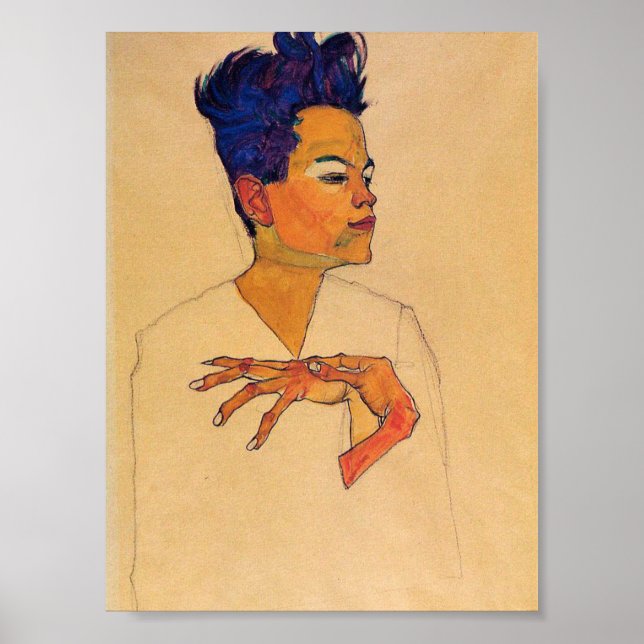 Poster Egon Schiele - Autorretrato Com Mãos No Peito (Frente)