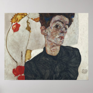 Poster Egon Schiele Autorretrato com Physalis