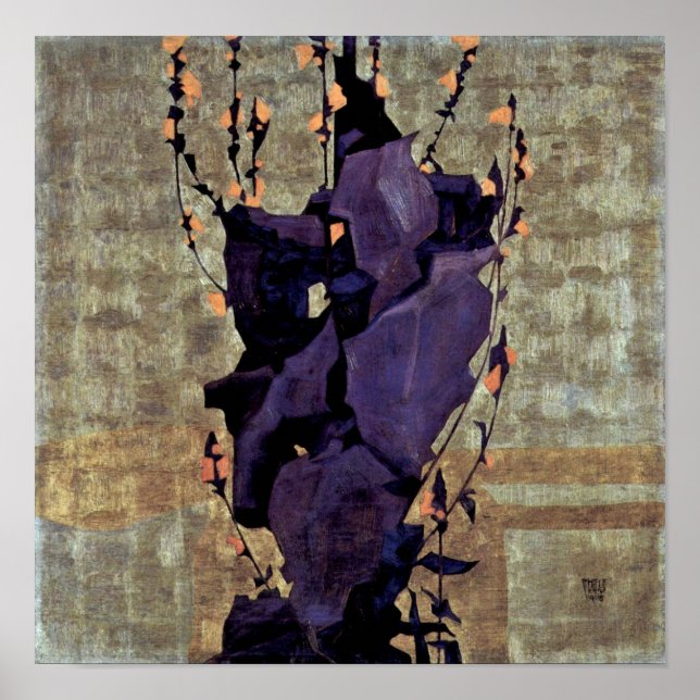 Pôster Egon Schiele - Flores estilizadas ainda vivem (Frente)