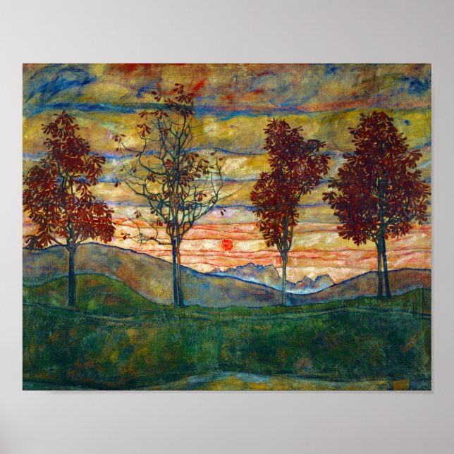 Poster Egon Schiele Four Trees Tree Nature Park Fall (Frente)