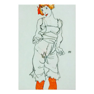 Pôster Egon Schiele - Mulher À Roupa E Armazenagem