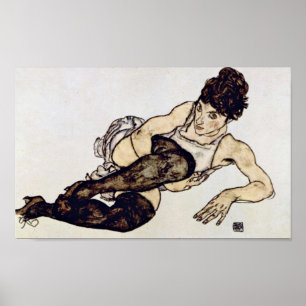 Pôster Egon Schiele - Mulher com Meias Verdes