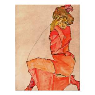 Pôster Egon Schiele - Mulher Nacionada Em Vestido Vermelh