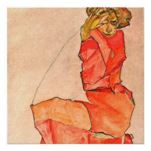 Pôster Egon Schiele - Mulher Nacionada Em Vestido Vermelh