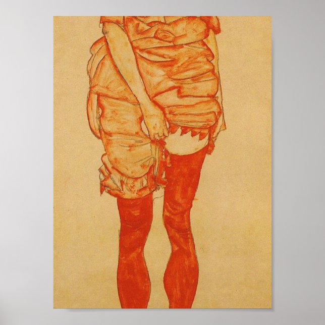Poster Egon Schiele - Mulher Permanente Em Vermelho 1913 (Frente)
