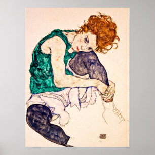 Poster Egon Schiele - Mulher Sentada Com Pernas Desenhada