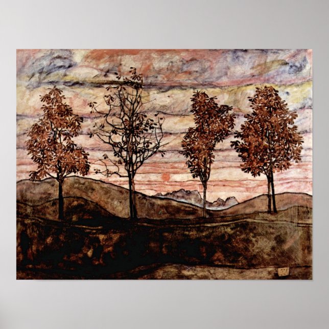 Pôster Egon Schiele - Quatro Árvores (Frente)