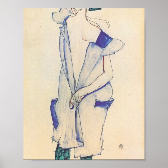 Poster Egon Schiele - Rapariga De Pé Azul E Verde (Frente)