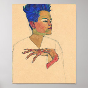 Poster Egon Schiele - Retrato Automático Com Mãos No Pe