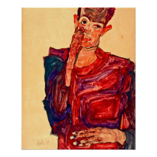 Pôster Egon Schiele - retrato de auto com a pálpebra