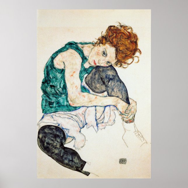 Poster Egon Schiele Sentou Mulher com Joelho Curvado (Frente)