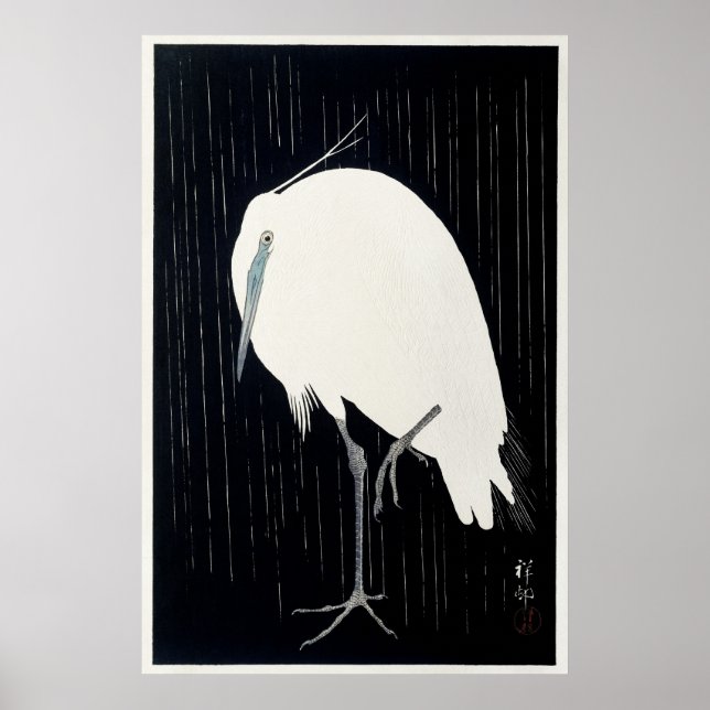 Poster Egret in the Rain de Ohara Koson (Frente)