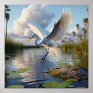 Poster Egret majestoso do Excelente em terras úmidas tran