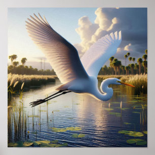 Poster Egret majestoso do Excelente em terras úmidas tran