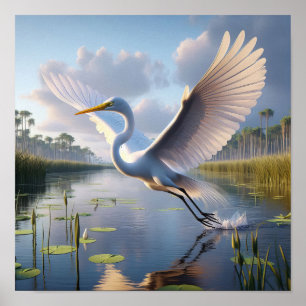 Poster Egret majestoso do Excelente em terras úmidas tran
