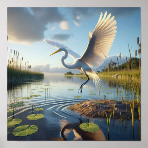 Poster Egret majestoso do Excelente em terras úmidas tran